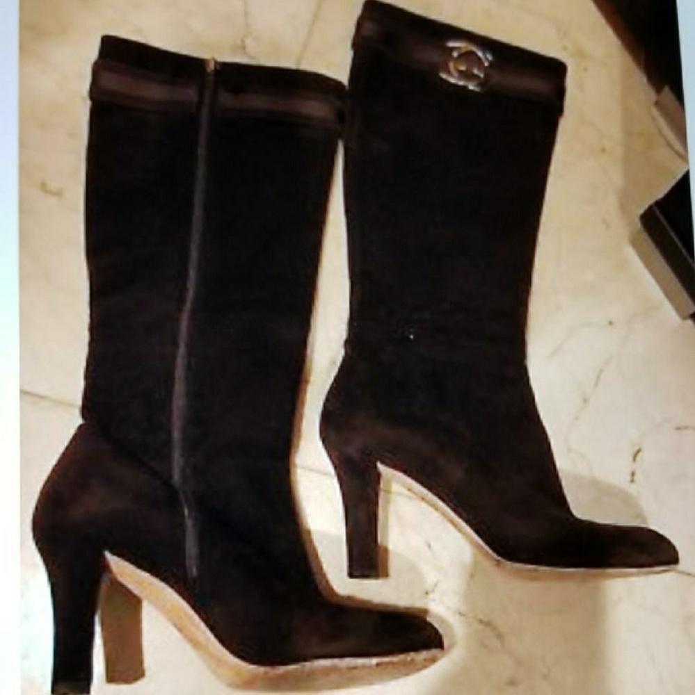 Gucci GG logo brown suede high heel boots size 8